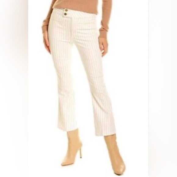 Frame Denim Le Hardy White Crop Flare Leg Jeans Delicate Khaki Stripe WMs 27 EUC